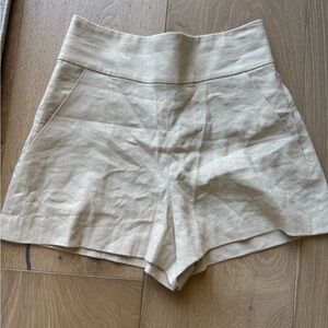 Alice + Olivia High-Waist Cream Linen-Blend Shorts